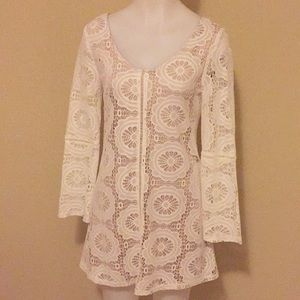 Speechless Juniors White Lace Dress, Beige Lining